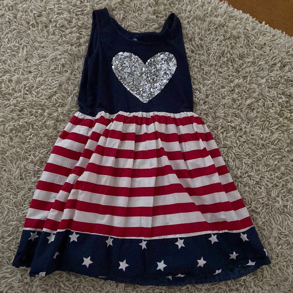 Girls red white and blue dress with heart front